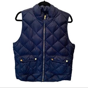 Woolrich Quilted Navy Duck Down Puffer Vest with Gold Accents